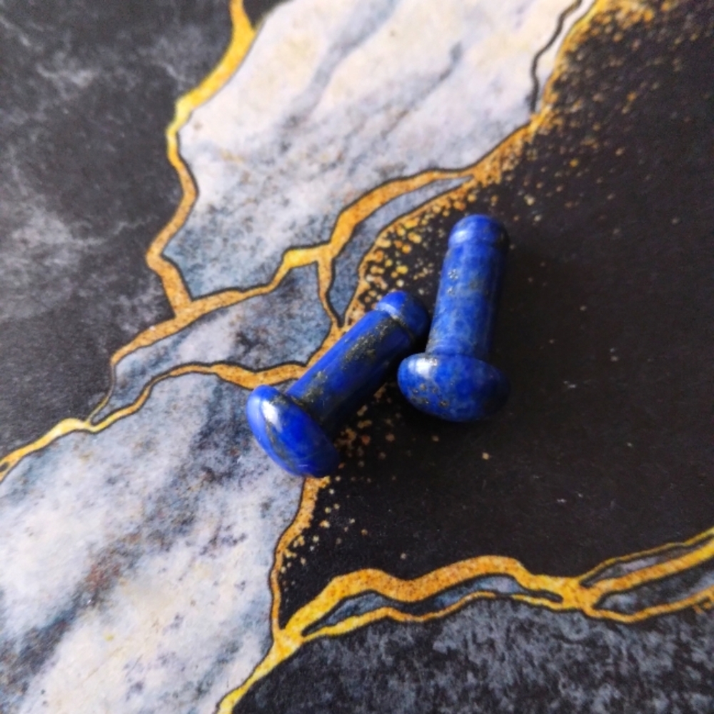 Pair 6g Genuine Hand Carved Lapis Single Flare Plugs Earrings 6g
